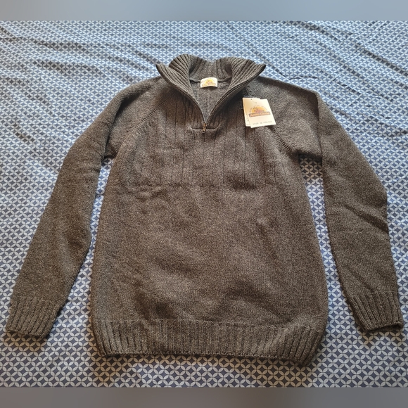 Arctic Circle Men's Quarterzip 100% Wool Sweater, L, Anthracite Grey - Picture 1 of 5